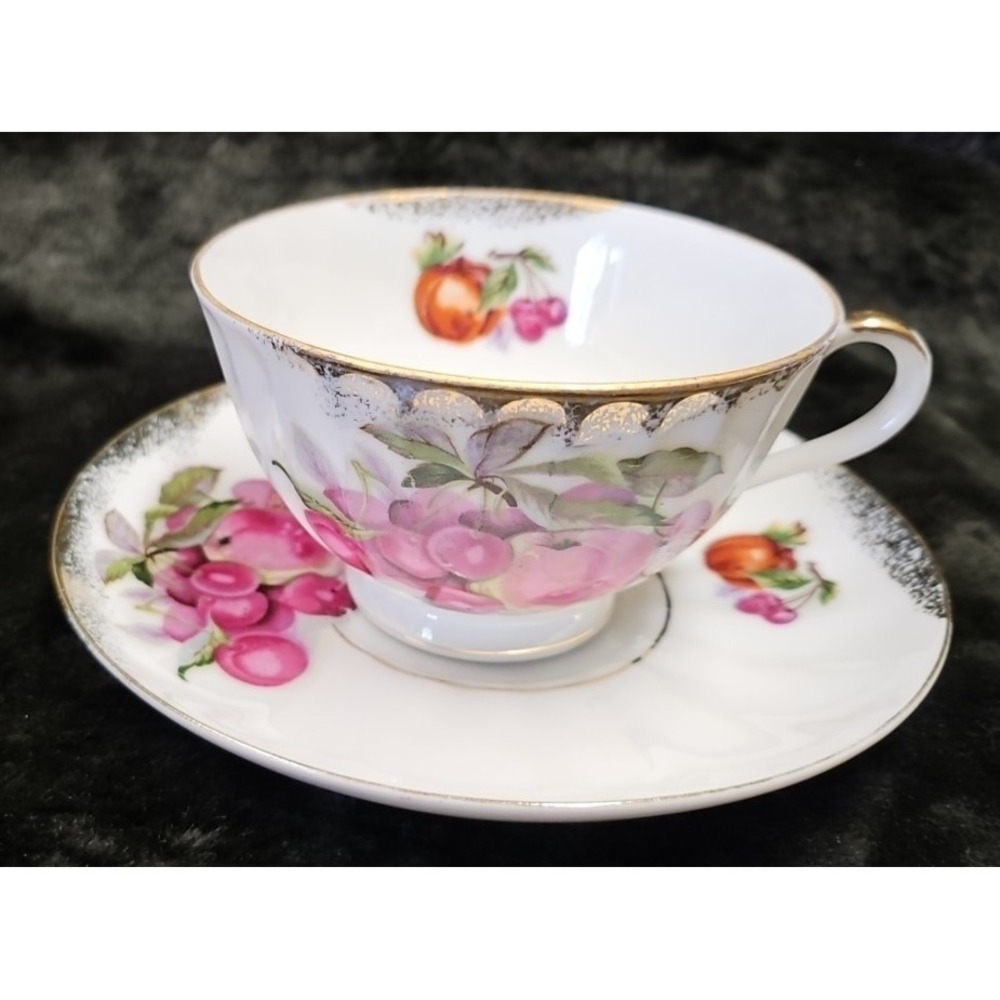 Royal Sealy hand-painted fruit design cup and‎ saucer set